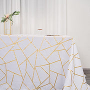 90"x132" Polyester Rectangular Tablecloth with Metallic Geometric Pattern