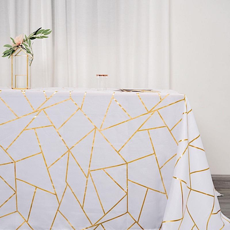 90"x132" Polyester Rectangular Tablecloth with Metallic Geometric Pattern