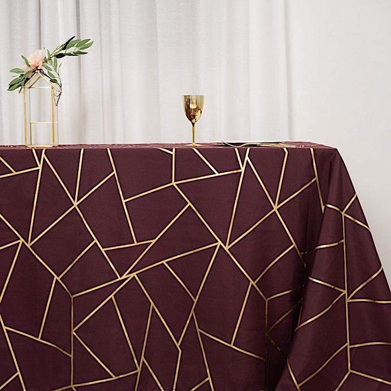 90"x132" Polyester Rectangular Tablecloth with Metallic Geometric Pattern