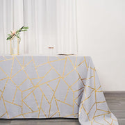 90"x132" Polyester Rectangular Tablecloth with Metallic Geometric Pattern