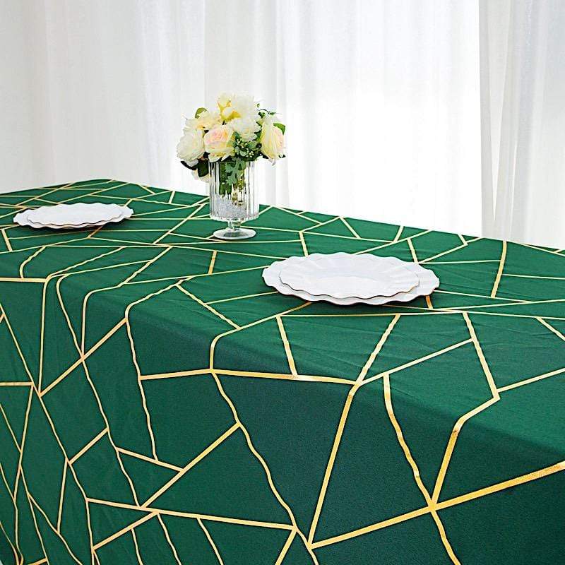 90"x132" Polyester Rectangular Tablecloth with Metallic Geometric Pattern
