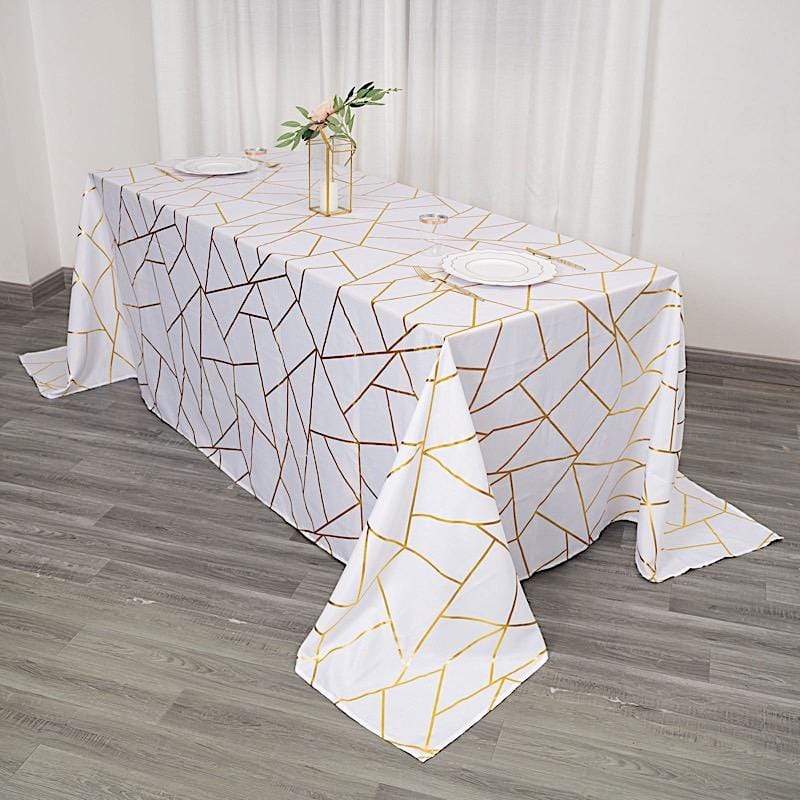 90"x132" Polyester Rectangular Tablecloth with Metallic Geometric Pattern