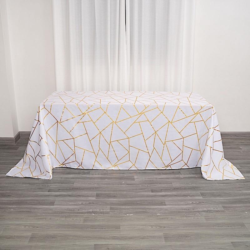 90"x132" Polyester Rectangular Tablecloth with Metallic Geometric Pattern