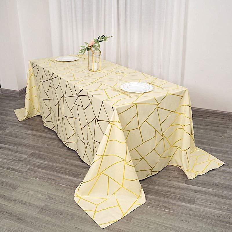 90"x132" Polyester Rectangular Tablecloth with Metallic Geometric Pattern