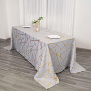 90"x132" Polyester Rectangular Tablecloth with Metallic Geometric Pattern