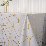 90"x132" Polyester Rectangular Tablecloth with Metallic Geometric Pattern