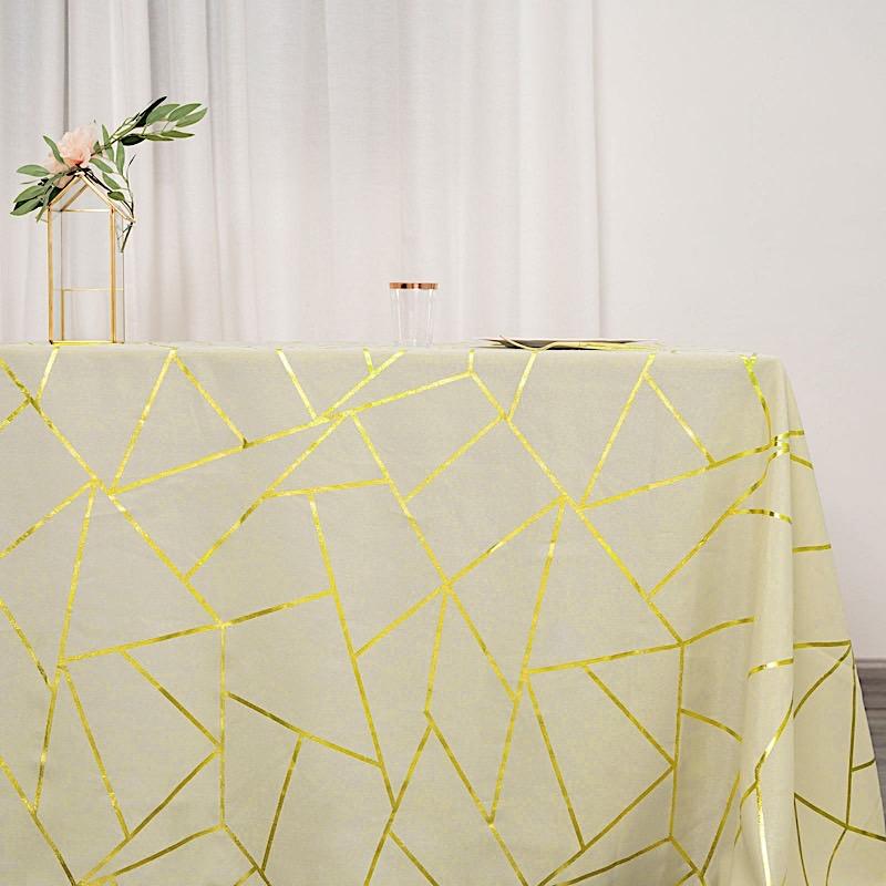 90"x132" Polyester Rectangular Tablecloth with Metallic Geometric Pattern