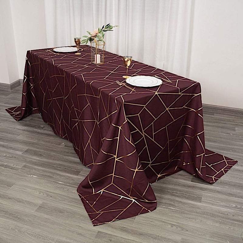 90"x132" Polyester Rectangular Tablecloth with Metallic Geometric Pattern