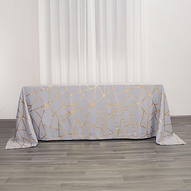 90"x132" Polyester Rectangular Tablecloth with Metallic Geometric Pattern