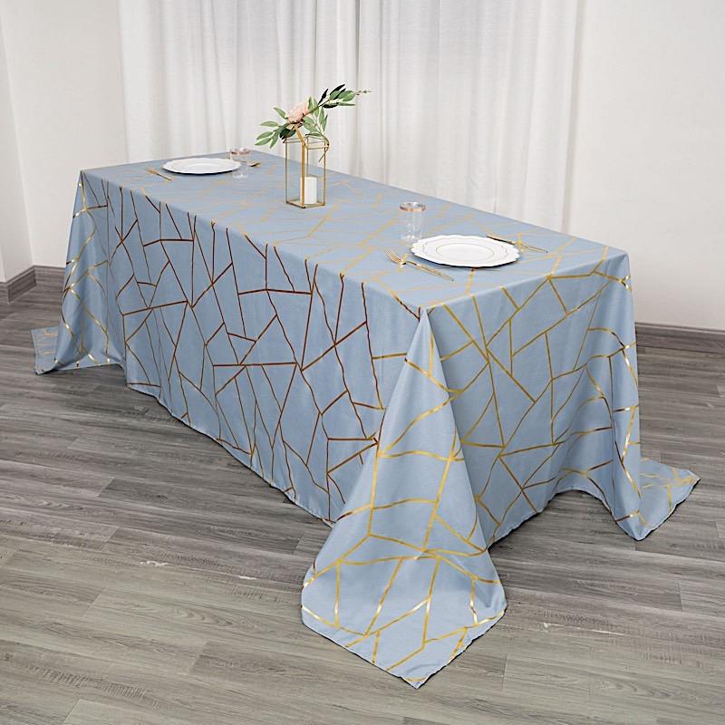 90"x132" Polyester Rectangular Tablecloth with Metallic Geometric Pattern
