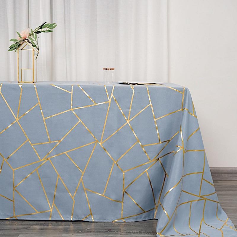 90"x132" Polyester Rectangular Tablecloth with Metallic Geometric Pattern