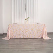 90"x132" Polyester Rectangular Tablecloth with Metallic Geometric Pattern