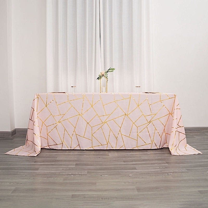 90"x132" Polyester Rectangular Tablecloth with Metallic Geometric Pattern