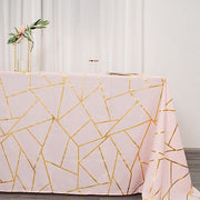 90"x132" Polyester Rectangular Tablecloth with Metallic Geometric Pattern