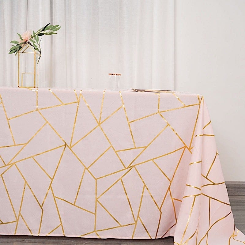 90"x132" Polyester Rectangular Tablecloth with Metallic Geometric Pattern