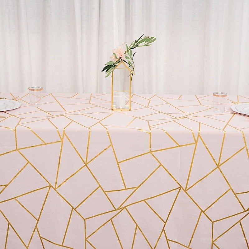 90"x132" Polyester Rectangular Tablecloth with Metallic Geometric Pattern