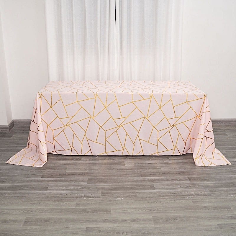 90"x132" Polyester Rectangular Tablecloth with Metallic Geometric Pattern
