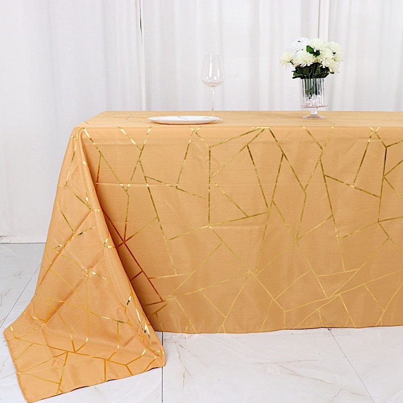 90"x132" Polyester Rectangular Tablecloth with Metallic Geometric Pattern