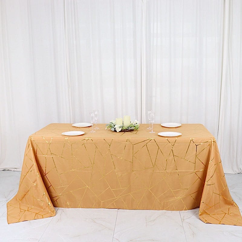 90"x132" Polyester Rectangular Tablecloth with Metallic Geometric Pattern