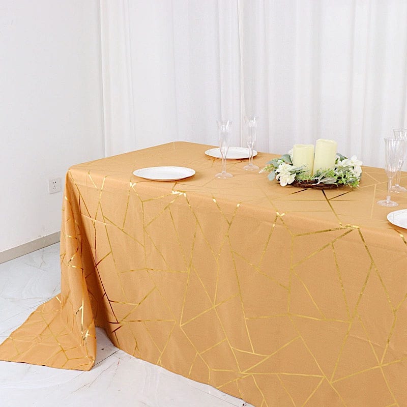 90"x132" Polyester Rectangular Tablecloth with Metallic Geometric Pattern