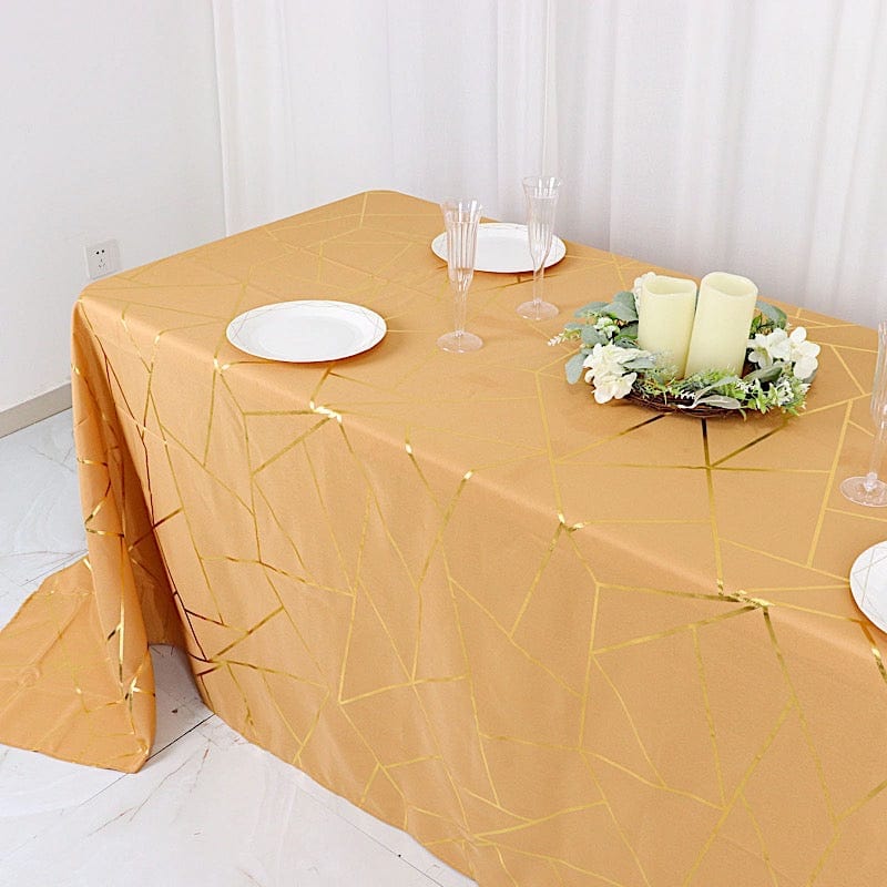 90"x132" Polyester Rectangular Tablecloth with Metallic Geometric Pattern