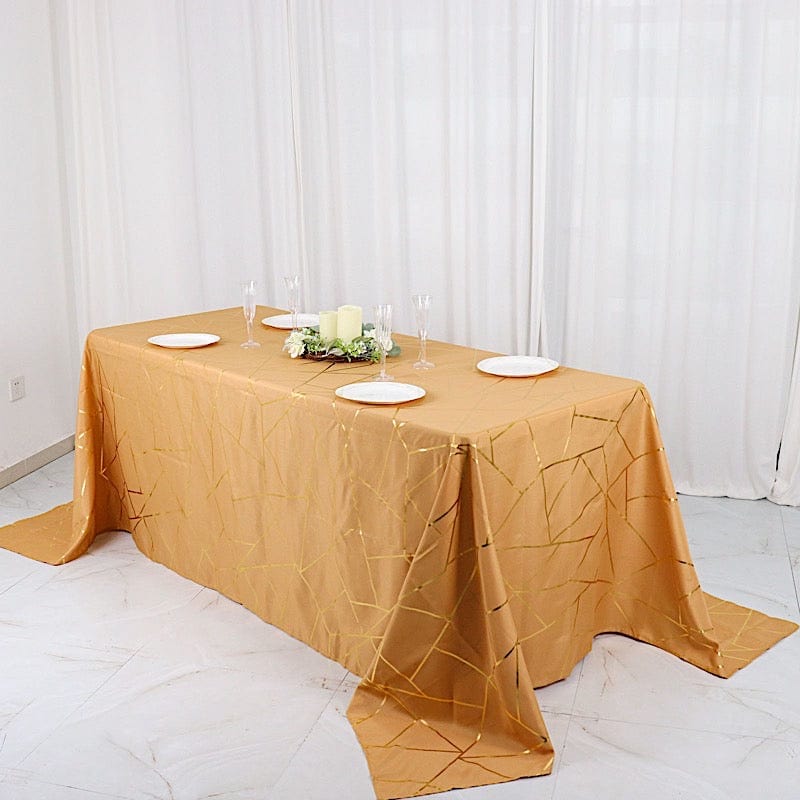 90"x132" Polyester Rectangular Tablecloth with Metallic Geometric Pattern