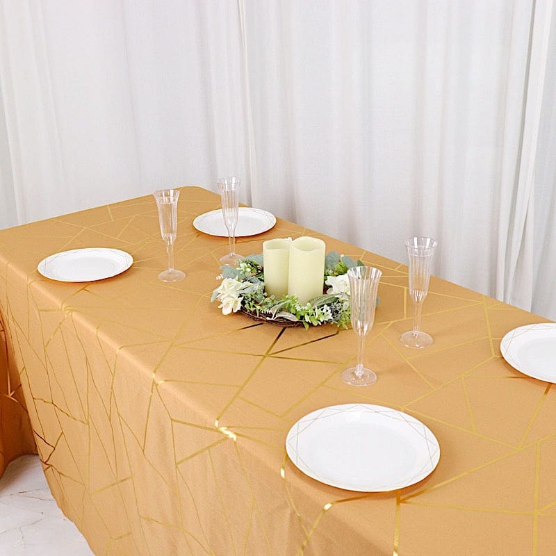 90"x132" Polyester Rectangular Tablecloth with Metallic Geometric Pattern
