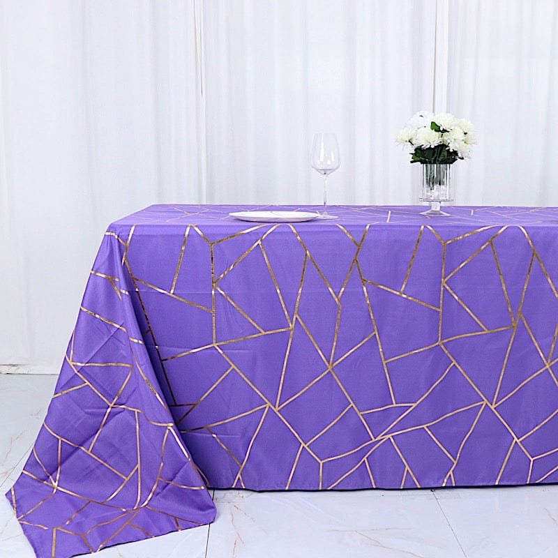 90"x132" Polyester Rectangular Tablecloth with Metallic Geometric Pattern