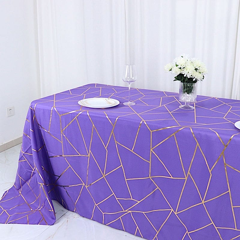 90"x132" Polyester Rectangular Tablecloth with Metallic Geometric Pattern