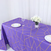 90"x132" Polyester Rectangular Tablecloth with Metallic Geometric Pattern