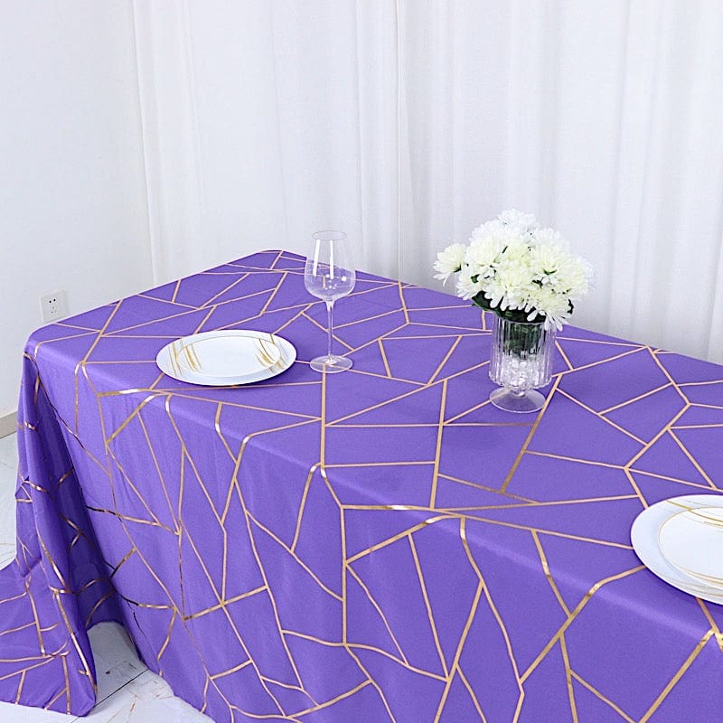 90"x132" Polyester Rectangular Tablecloth with Metallic Geometric Pattern
