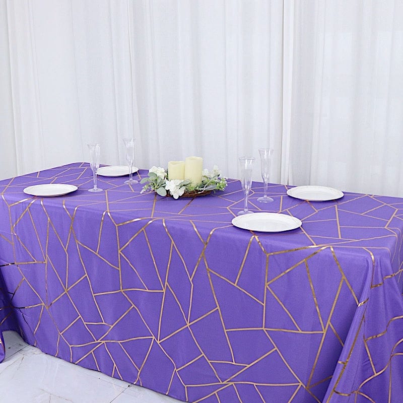 90"x132" Polyester Rectangular Tablecloth with Metallic Geometric Pattern