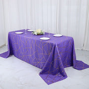90"x132" Polyester Rectangular Tablecloth with Metallic Geometric Pattern