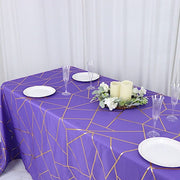 90"x132" Polyester Rectangular Tablecloth with Metallic Geometric Pattern