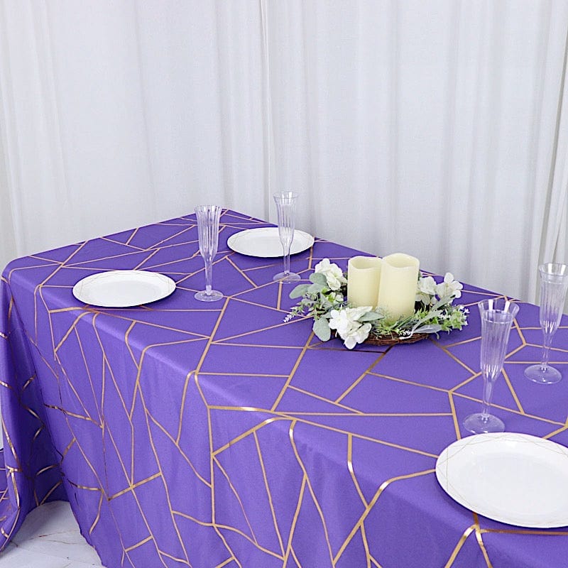 90"x132" Polyester Rectangular Tablecloth with Metallic Geometric Pattern