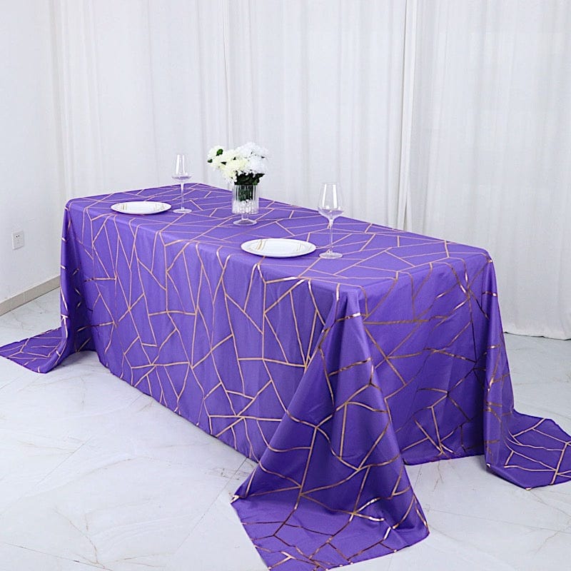 90"x132" Polyester Rectangular Tablecloth with Metallic Geometric Pattern