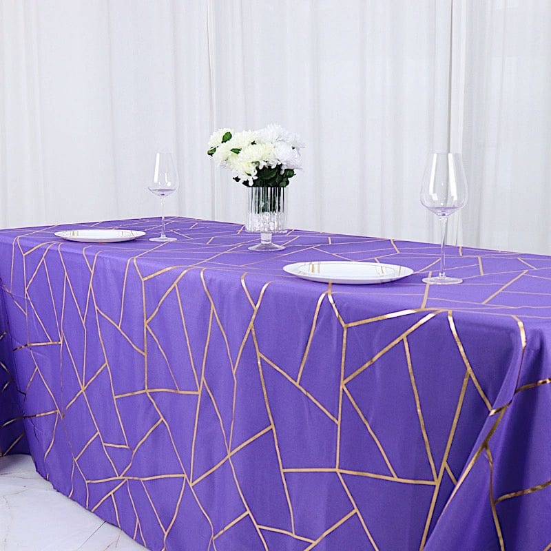 90"x132" Polyester Rectangular Tablecloth with Metallic Geometric Pattern