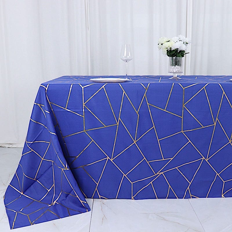 90"x132" Polyester Rectangular Tablecloth with Metallic Geometric Pattern