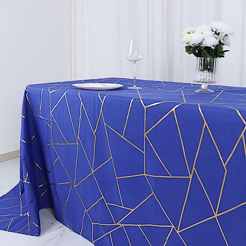 90"x132" Polyester Rectangular Tablecloth with Metallic Geometric Pattern