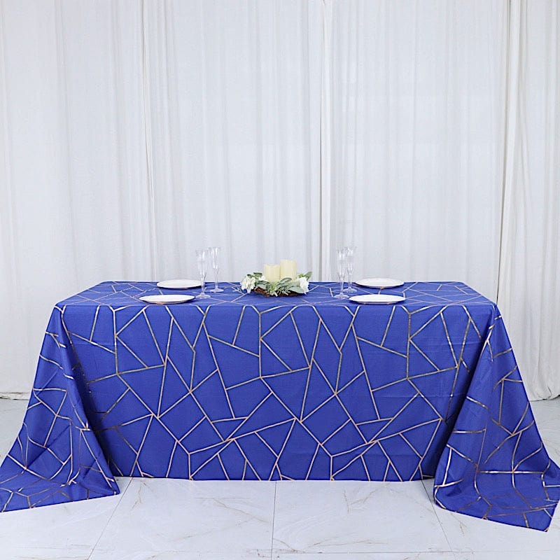 90"x132" Polyester Rectangular Tablecloth with Metallic Geometric Pattern