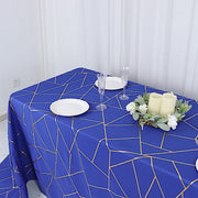 90"x132" Polyester Rectangular Tablecloth with Metallic Geometric Pattern