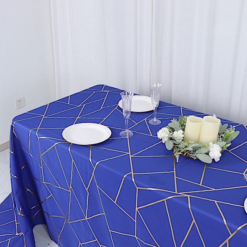 90"x132" Polyester Rectangular Tablecloth with Metallic Geometric Pattern