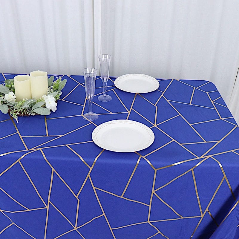 90"x132" Polyester Rectangular Tablecloth with Metallic Geometric Pattern