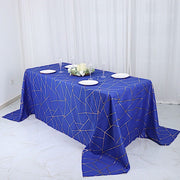 90"x132" Polyester Rectangular Tablecloth with Metallic Geometric Pattern