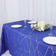 90"x132" Polyester Rectangular Tablecloth with Metallic Geometric Pattern