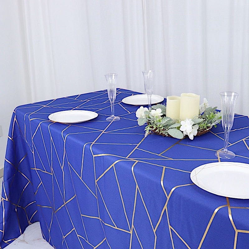 90"x132" Polyester Rectangular Tablecloth with Metallic Geometric Pattern