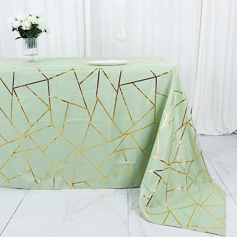 90"x132" Polyester Rectangular Tablecloth with Metallic Geometric Pattern