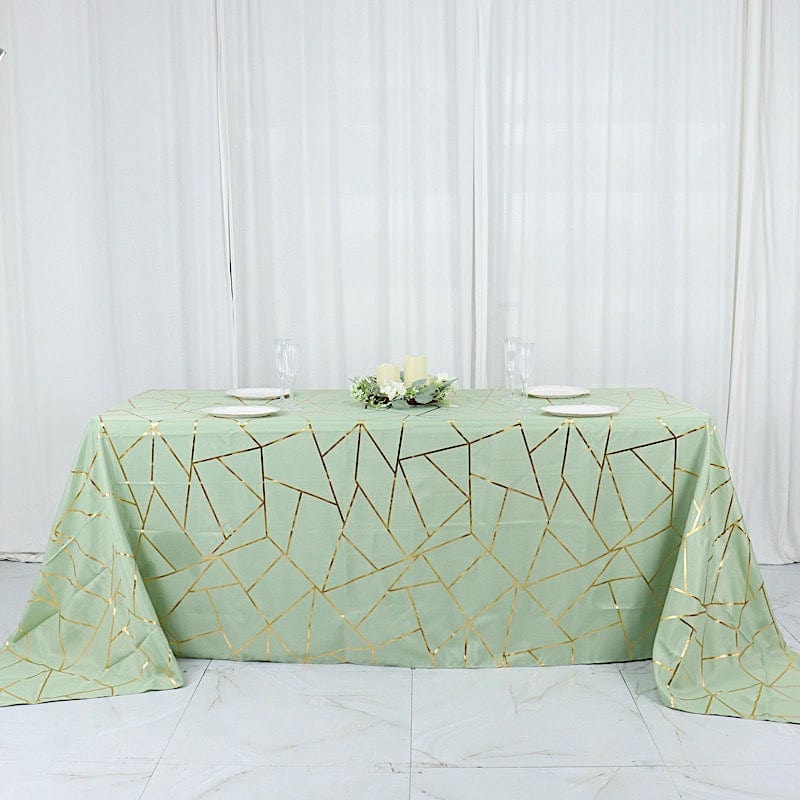 90"x132" Polyester Rectangular Tablecloth with Metallic Geometric Pattern
