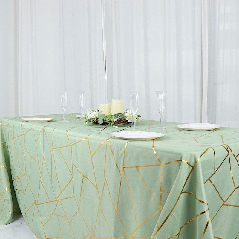 90"x132" Polyester Rectangular Tablecloth with Metallic Geometric Pattern