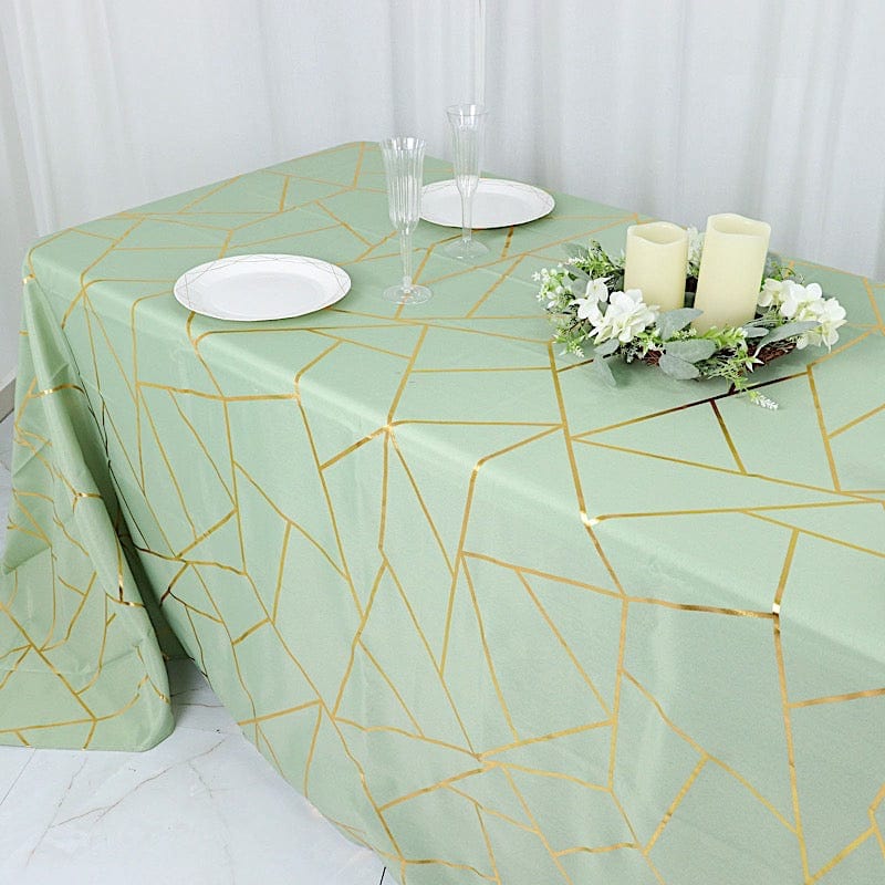 90"x132" Polyester Rectangular Tablecloth with Metallic Geometric Pattern